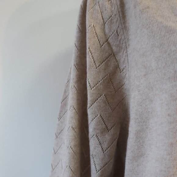 NWT Two Bees Cashmere Wool Taupe Pointelle Puff Slv V-Neck Cardigan Sweater XS - Picture 6 of 11